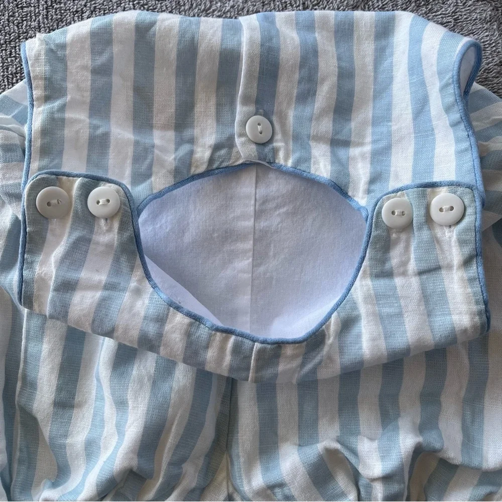 Sal and Pimenta Baby Boy Romper Blue and White Stripes Nautical Old Money Lined